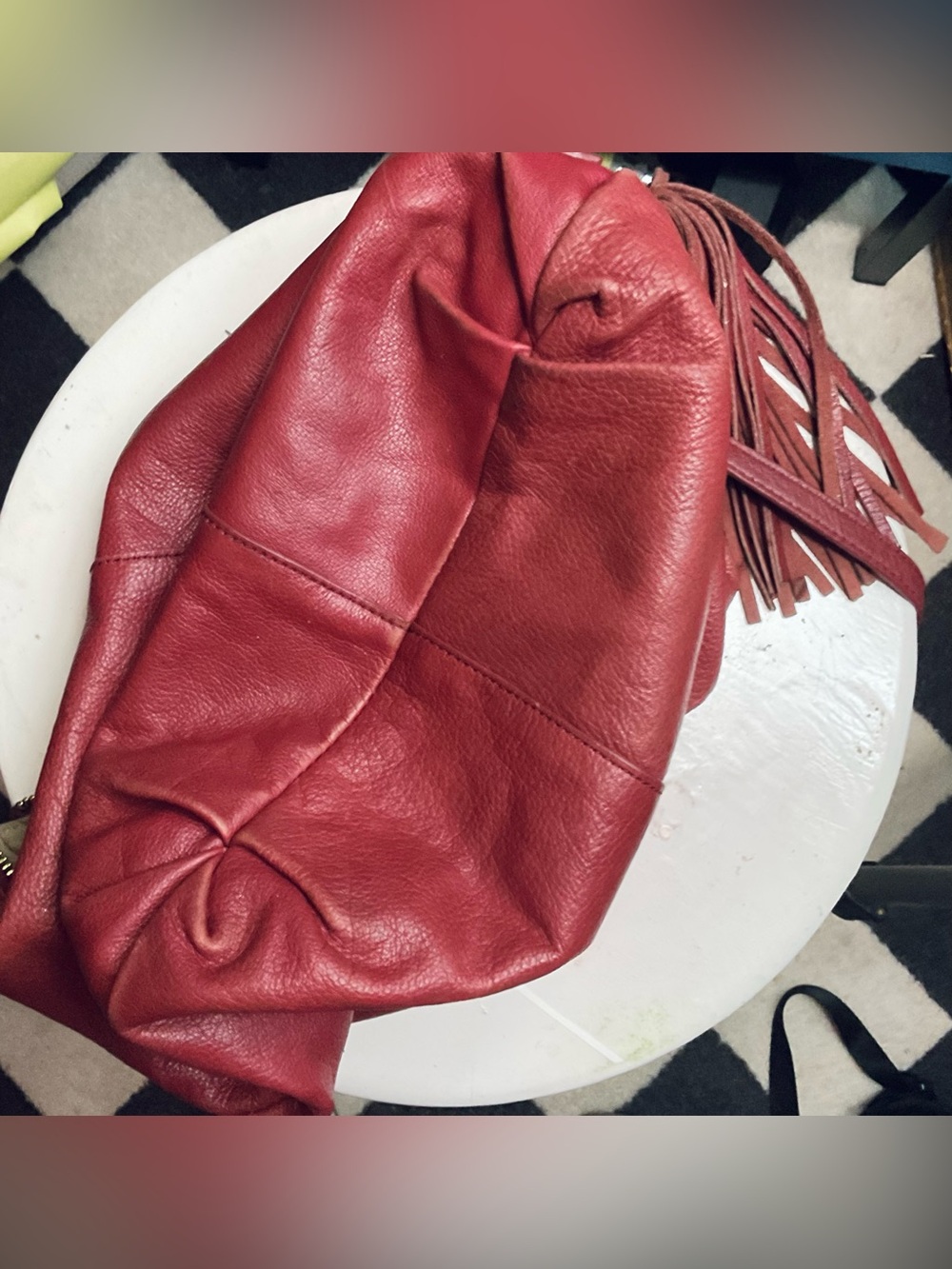 Margot Brand Burgundy Leather Shoulder Bag; IGUC - Picture 10 of 12